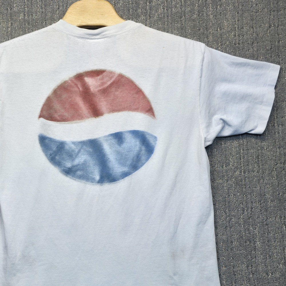 Vtg 1995 Pepsi T-Shirt Mens L/XL Made in USA Faded Back Hit 90s Promo Soda Flaws